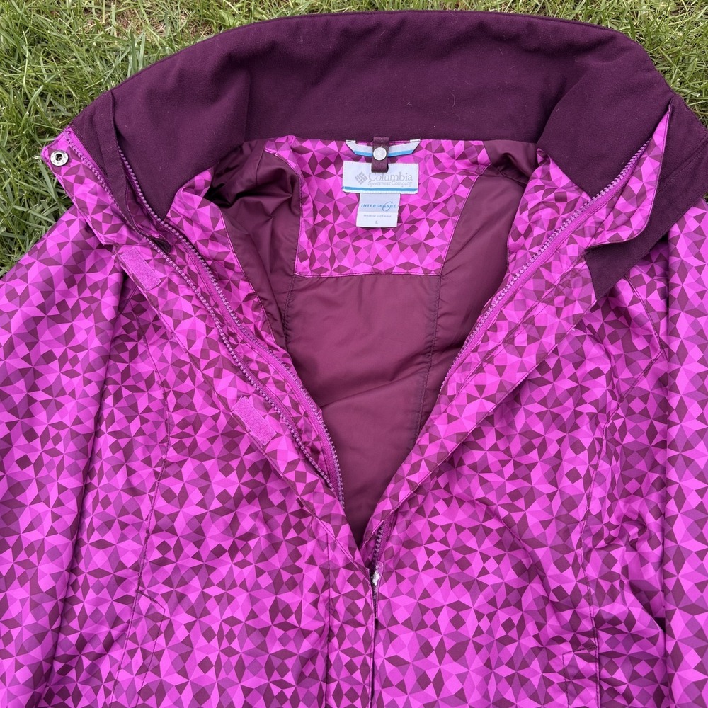 Columbia Jacket Interchange Purple Pink Pattern All Over Womens Large‎ No Hood